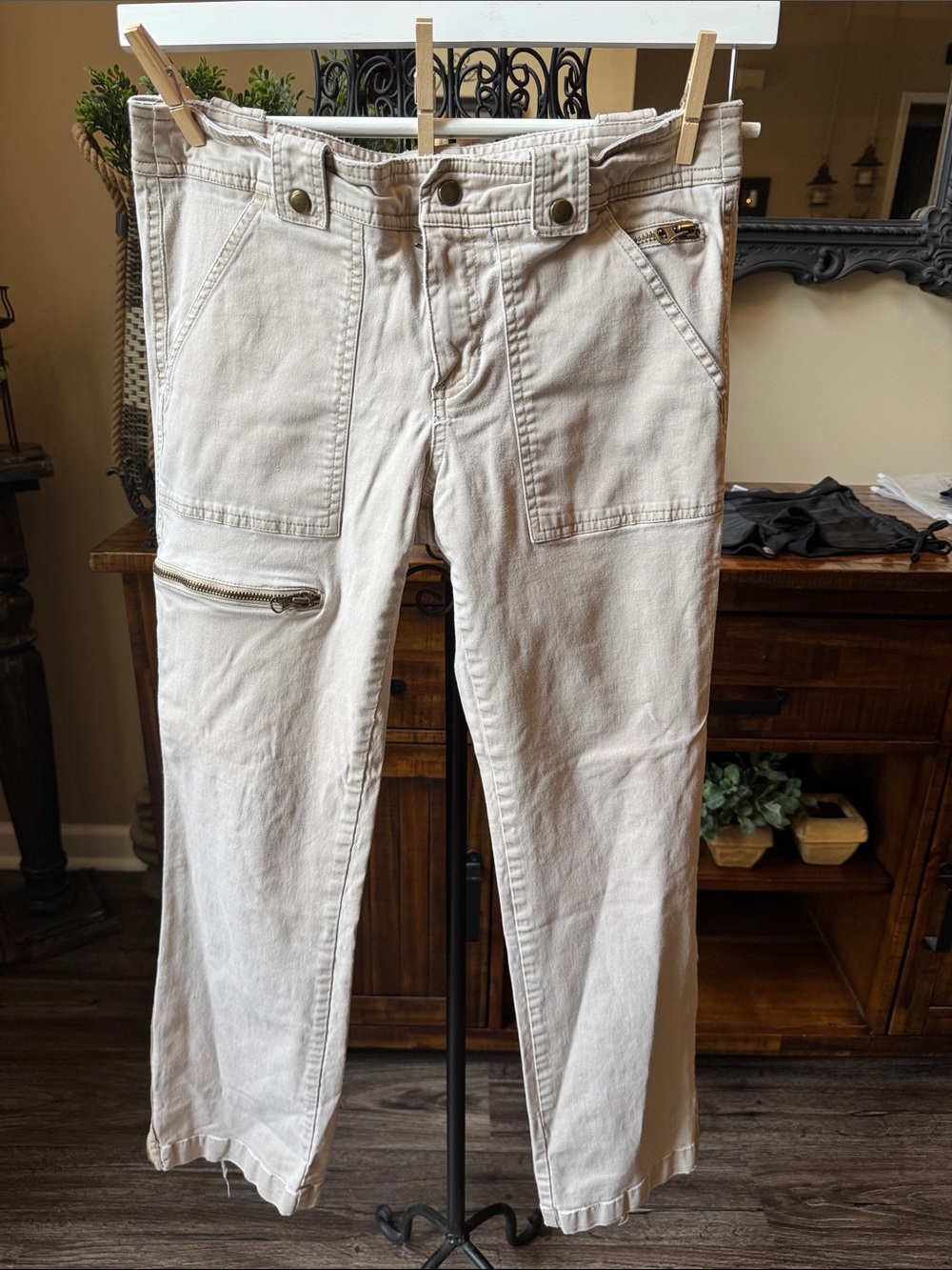 Old Navy Casual Light Beige Utility Pants with Zip Pocket